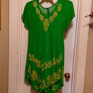 green dress With gold design bohemian looking dress.